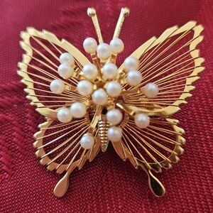 MONET Butterfly Brooch with Pearls